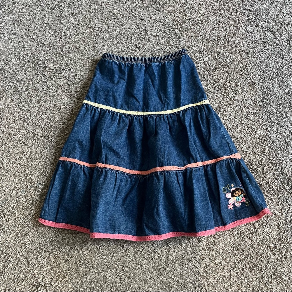Vintage Y2K Nickelodeon the Explorer Embroidered Skirt Tiered Denim Girls 7/8